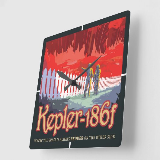 レトロ宇宙Kepler-186fのポスター。 スクエア壁時計 (傾斜)