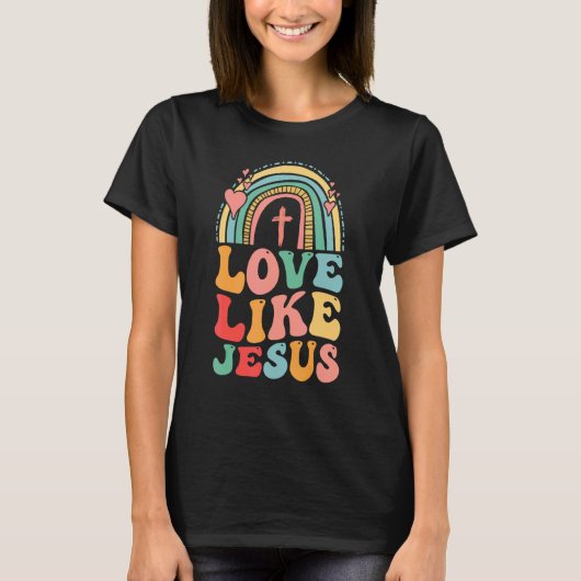 レトロ宗教的な神クリスチャン虹の愛のようなジェ Tシャツ (正面)