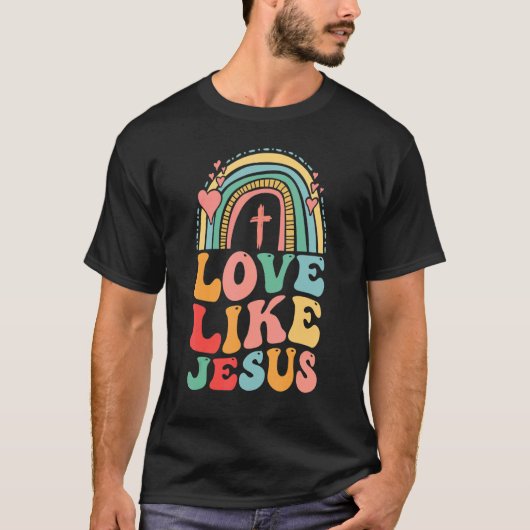 レトロ宗教的な神クリスチャン虹の愛のようなジェ Tシャツ (正面)