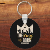 レトロ宗教的クリスマス 王が生まれる キリスト キーホルダー (正面)