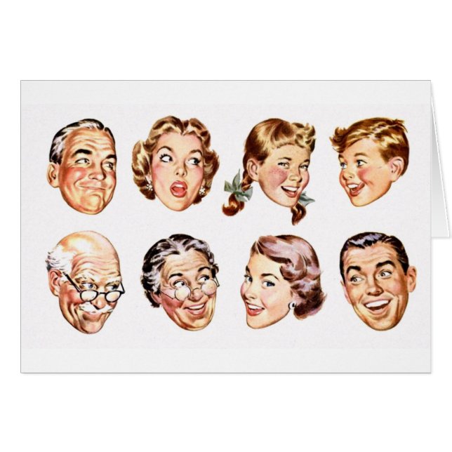 レトロ家族のイラストレーションカード (正面横)