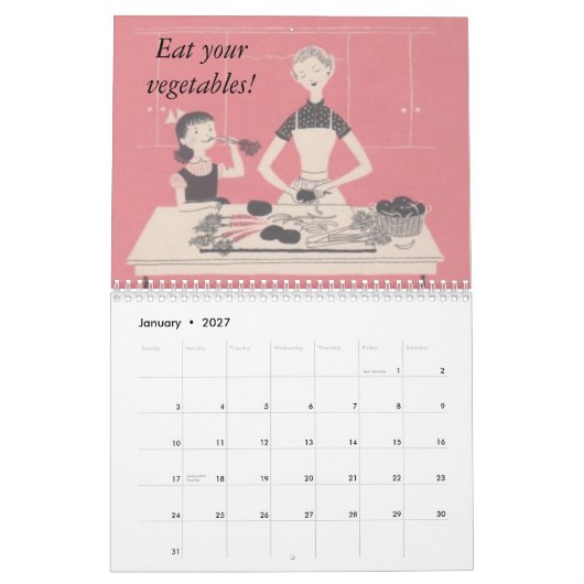 レトロ家族のカレンダー カレンダー (1月 2027)