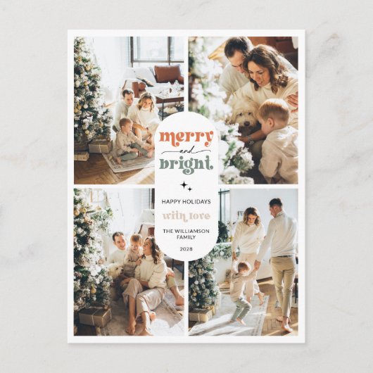 レトロ家族の写真クリスマス シーズンポストカード (正面)