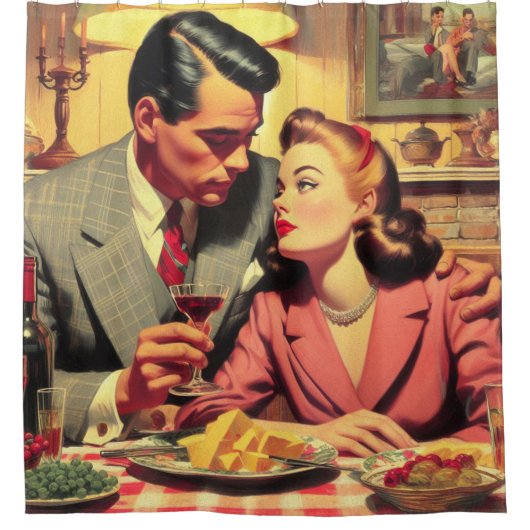 レトロ対イラストレーション シャワーカーテン (正面)