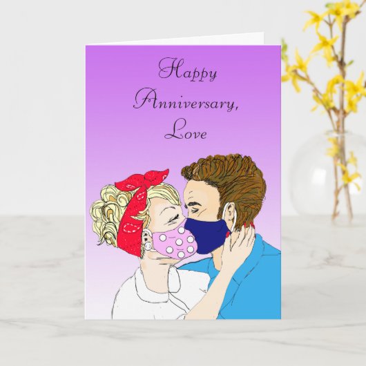 レトロ対キスをする対Facemask on カード (黄色い花)