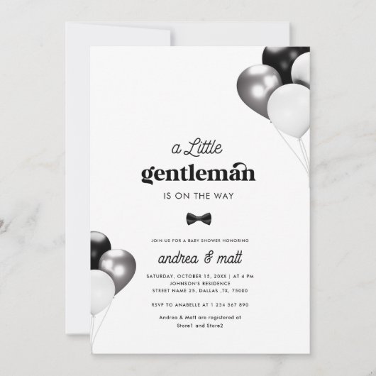 レトロ小さな紳士が赤ちゃんのシャワーを途中で 招待状 (正面)