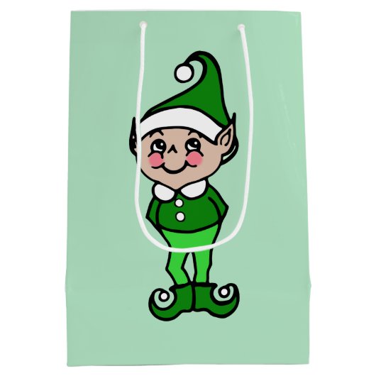 レトロ小妖精や小人クリスマスホリデイ抱き枕 ミディアムペーパーバッグ (裏面)