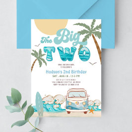 レトロ少年ビッグTWOサーフィン2歳の誕生日パーティー 招待状