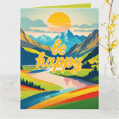 レトロ山景色 カード (黄色い花)