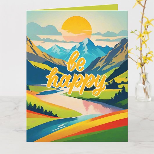 レトロ山景色 カード (黄色い花)