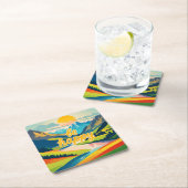 レトロ山景色 スクエアペーパーコースター (インサイチュ)