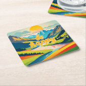 レトロ山景色 スクエアペーパーコースター (アングル)