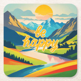 レトロ山景色 スクエアペーパーコースター