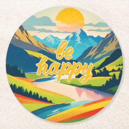 レトロ山景色 ラウンドペーパーコースター