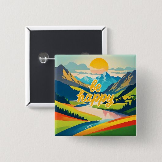 レトロ山景色 缶バッジ (正面&裏面)