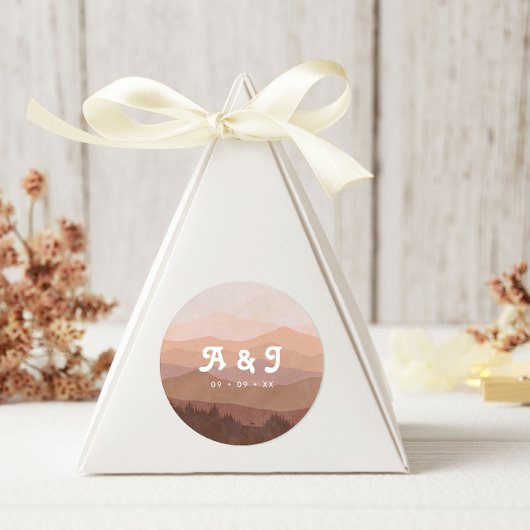 レトロ山林ピンク結婚ズモノグラム ラウンドシール