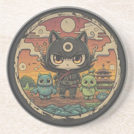 レトロ島の仲間：忍者猫クルー コースター (正面)