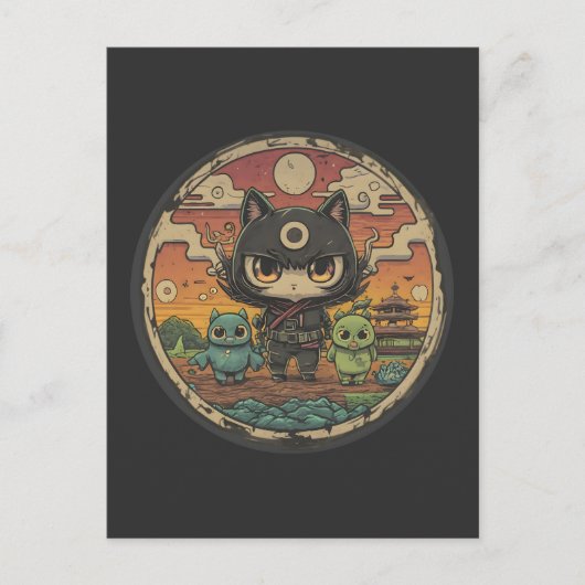 レトロ島の仲間：忍者猫クルー ポストカード (正面)