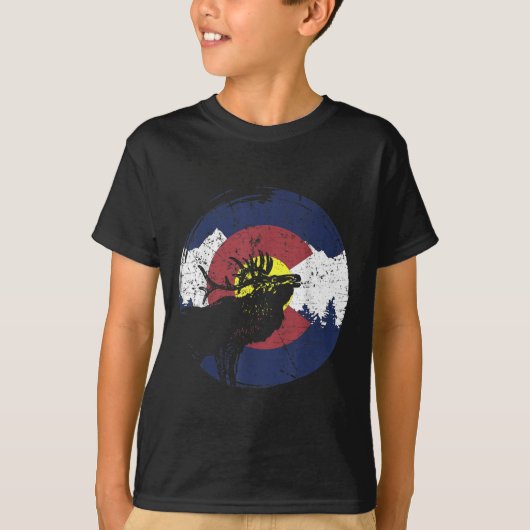 レトロ州旗 コロラド ロッキー山脈 スキー Tシャツ (正面)