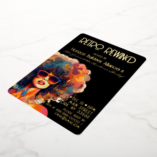 レトロ巻き戻し金ゴールドクリスマスパーティの招待状 箔招待状 (回転した状態)