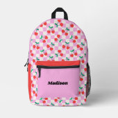 レトロ市松模様にさくらんぼピンク&レッドカラーブロック プリントバックパック (正面)
