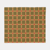 レトロ市松模様にの格子模様(茶、金ゴールド、赤) フリースブランケット (正面(横))