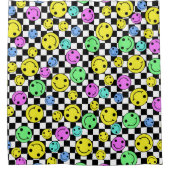 レトロ市松模様にの笑顔顔 シャワーカーテン (正面)