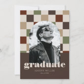 レトロ市松模様にアーチのタイムレス写真卒業 招待状 (正面)