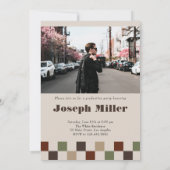 レトロ市松模様にアーチのタイムレス写真卒業 招待状 (裏面)