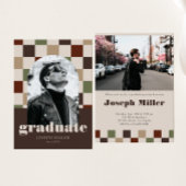 レトロ市松模様にアーチのタイムレス写真卒業 招待状