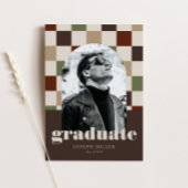 レトロ市松模様にアーチのタイムレス写真卒業 招待状