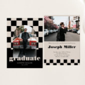 レトロ市松模様にアーチのタイムレス写真卒業 招待状