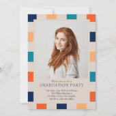 レトロ市松模様にアーチのタイムレス写真卒業 招待状 (裏面)