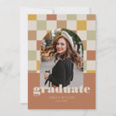 レトロ市松模様にアーチクラシック写真卒業 招待状 (正面)