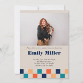 レトロ市松模様にアーチクラシック写真卒業 招待状 (裏面)