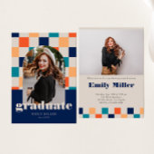 レトロ市松模様にアーチクラシック写真卒業 招待状