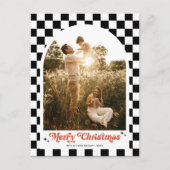 レトロ市松模様にアーチファミリー写真 シーズンポストカード (正面)