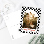 レトロ市松模様にアーチファミリー写真 シーズンポストカード
