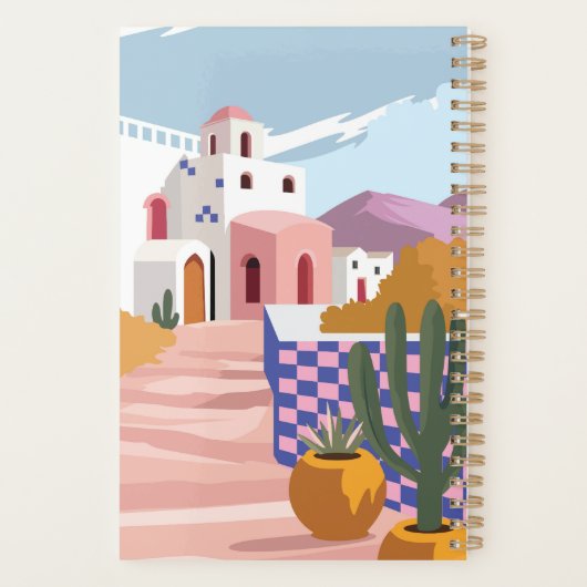 レトロ市松模様にギリシャ建築パーソナライズされた プランナー手帳 (裏面)