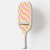 レトロ市松模様にスクリプト名 ピックルボールラケット (左)