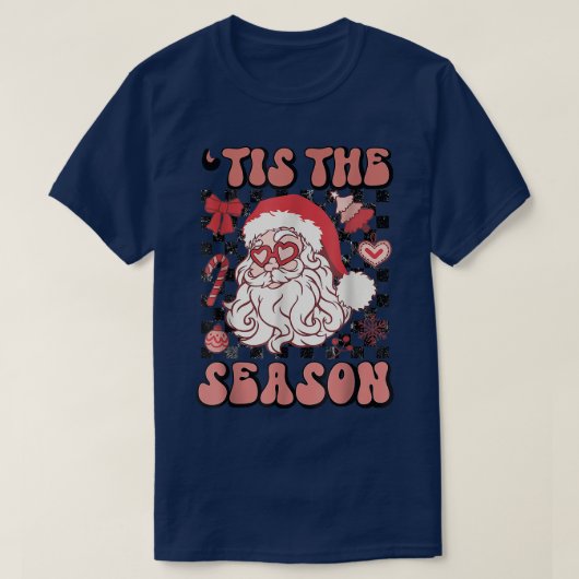 レトロ市松模様にティザシーズンサンタクロース Tシャツ (デザイン正面)