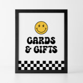 レトロ市松模様にハッピー顔誕生日カードとギフト ポスター