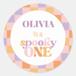 レトロ市松模様にハロウィーンファースト誕生日 ラウンドシール