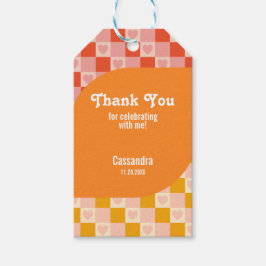 レトロ市松模様にハートバウハウスレッドオレンジ誕生日 ギフトタグ