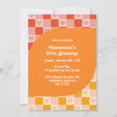 レトロ市松模様にハートバウハウスレッドオレンジ誕生日 招待状 (正面)