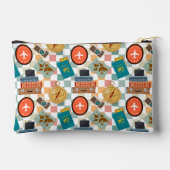 レトロ市松模様にバケーショントラベルをテーマにした化粧 アクセサリーポーチ (裏面)