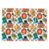 レトロ市松模様にバケーショントラベルをテーマ ラージペーパーバッグ (裏面)