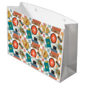 レトロ市松模様にバケーショントラベルをテーマ ラージペーパーバッグ (裏面アングル)