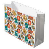 レトロ市松模様にバケーショントラベルをテーマ ラージペーパーバッグ (正面アングル)