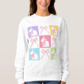 レトロ市松模様にパステルイースターバニーと弓 スウェットシャツ (正面)